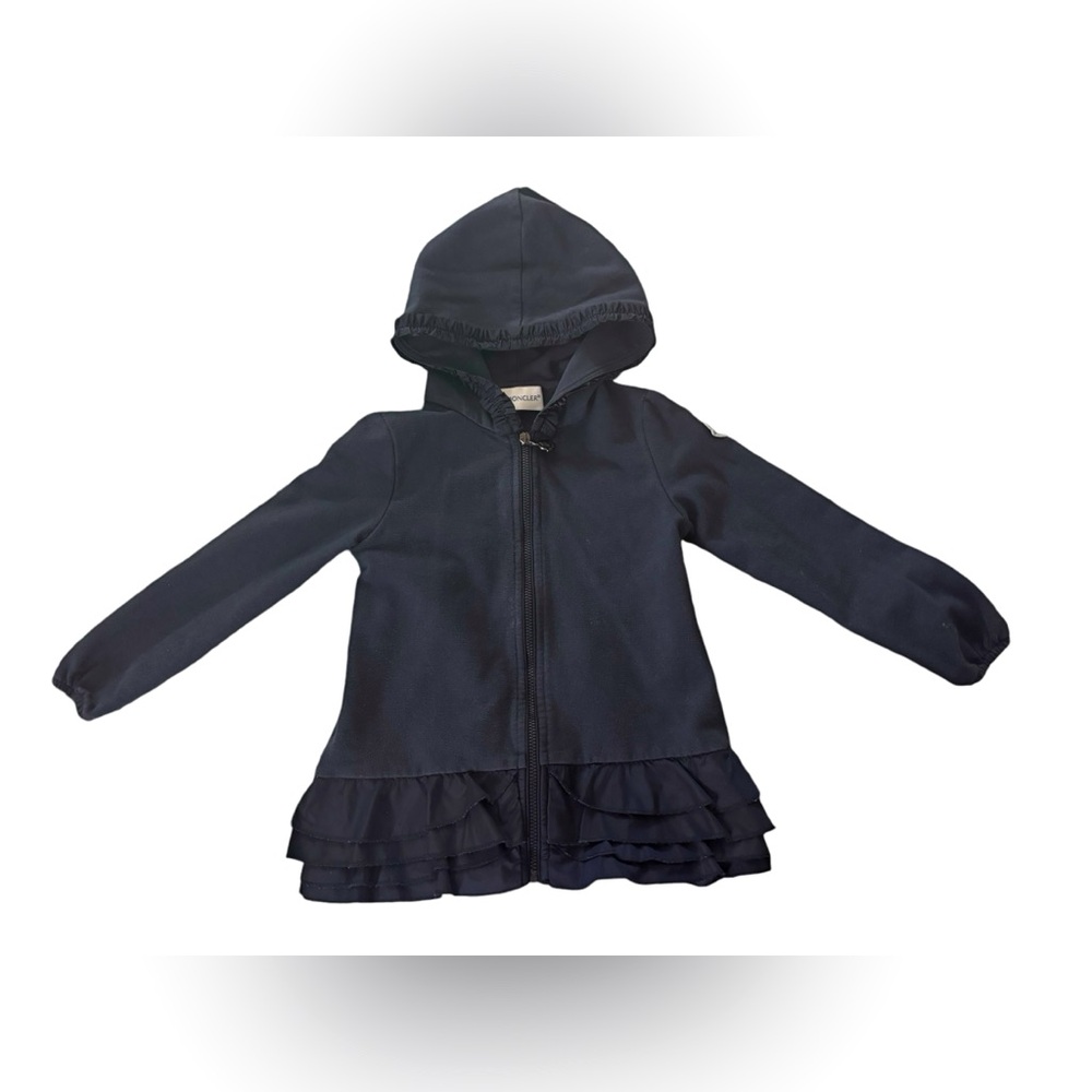 Moncler Maglia Girls Ruffle Cardigan Zipper Hoodie Sweater Navy Blue Size 2